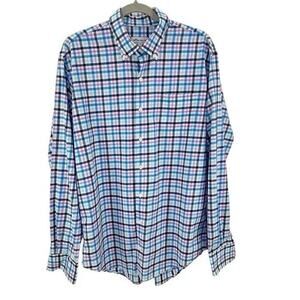 Peter Millar Men's Dress Shirt Large Button Up Blue/Pink/Black Check